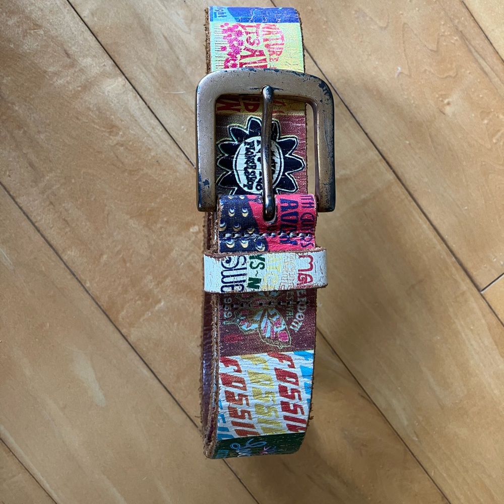 Fossil patchwork logo belt
